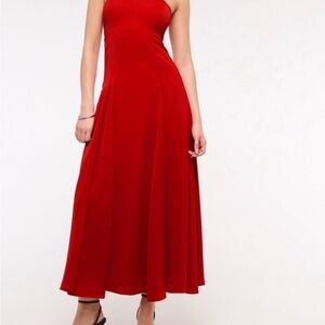 Abercrombie & Fitch Red Godet Clasp Back Strapless Dress